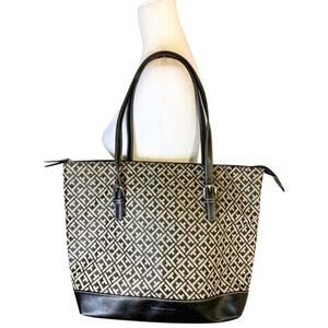 Tommy Hilfiger Black Pattern Tote Handbag